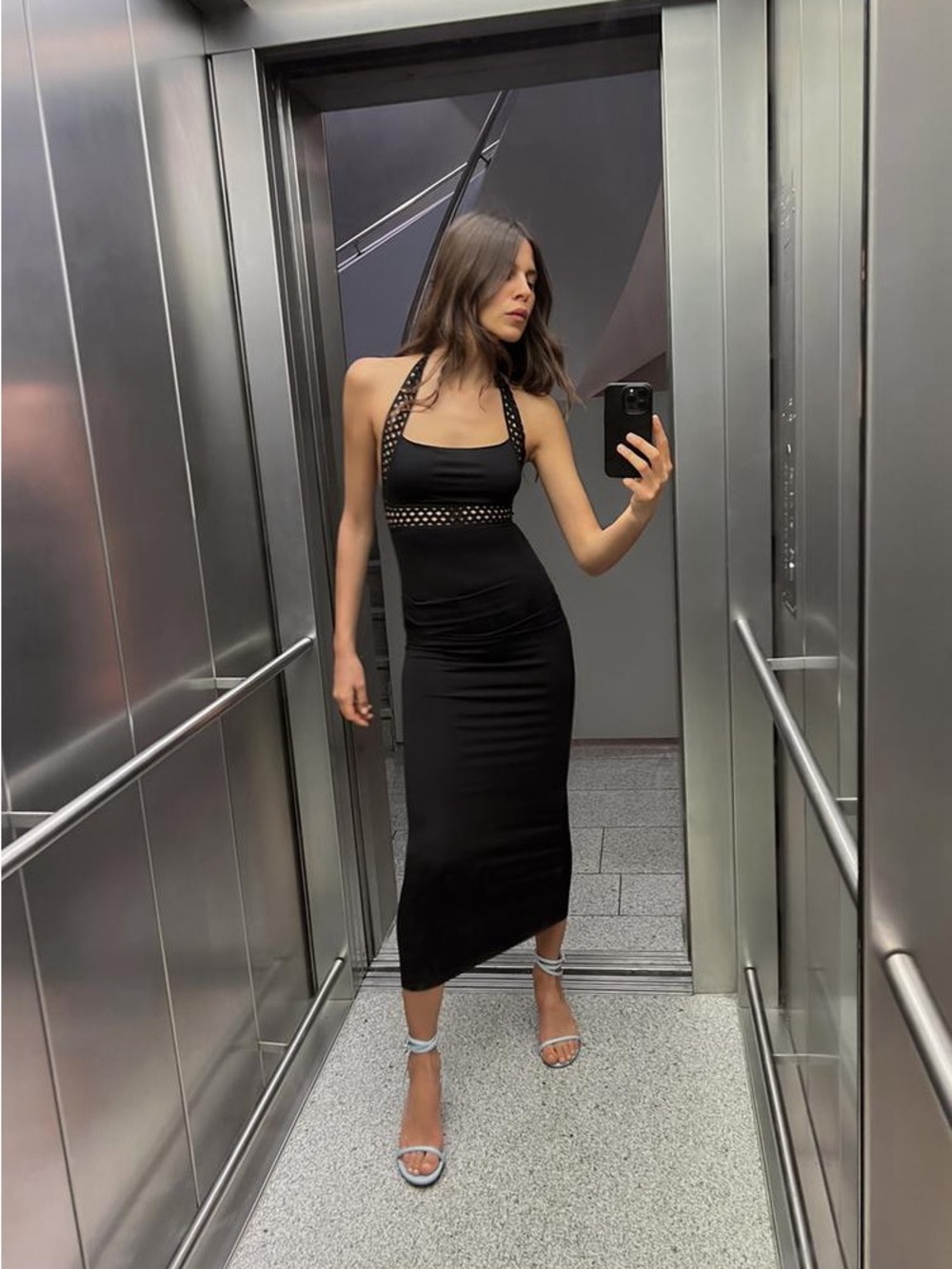 Zara Black Halter Midi Dress with Cutout Details